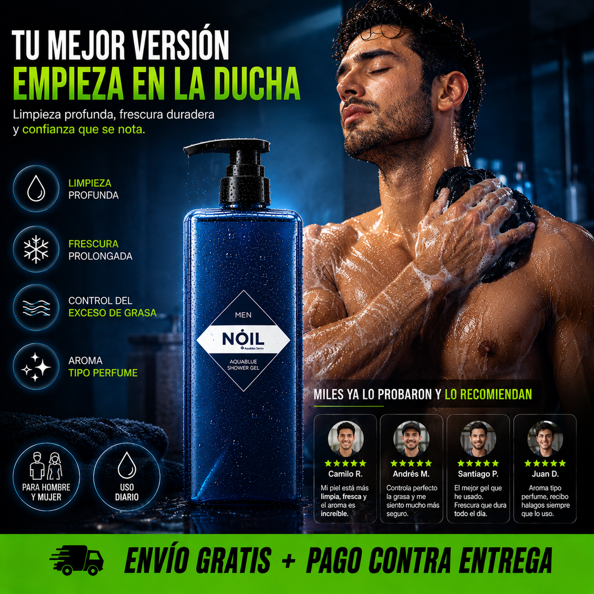 NOIL Gel Corporal™ | Aroma Refrescante y Cuidado Diario + Espalda Reluciente