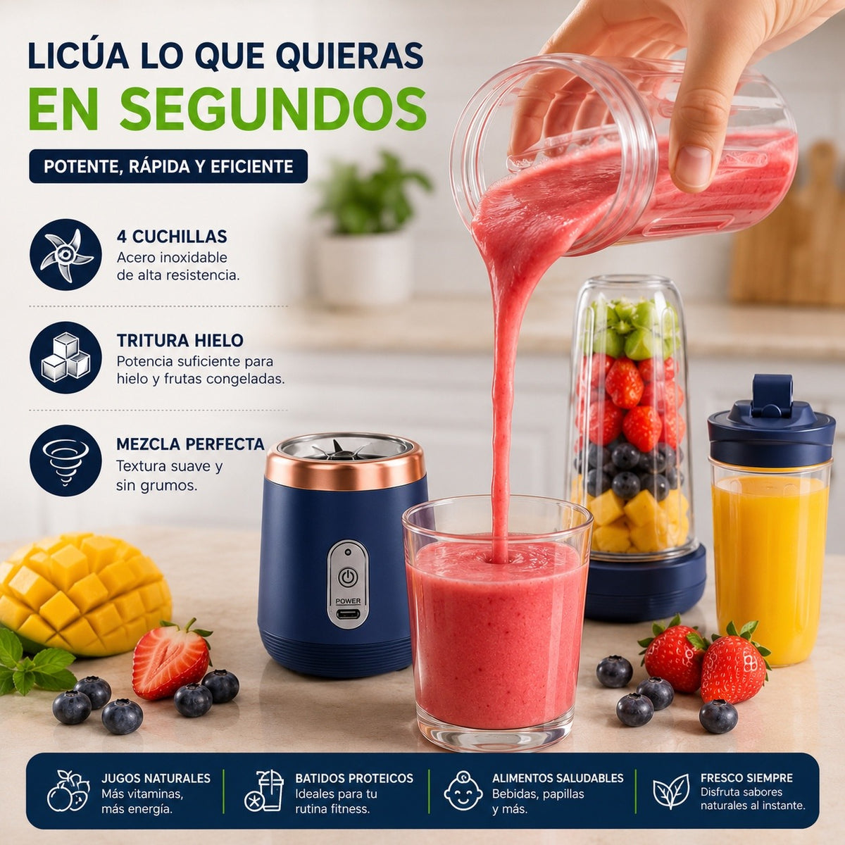 Licuadora Portátil Recargable USB 2 en 1
